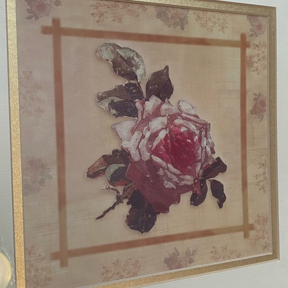 2 Vtg Charter Club rose in gold frame picture - Picture 3 of 5